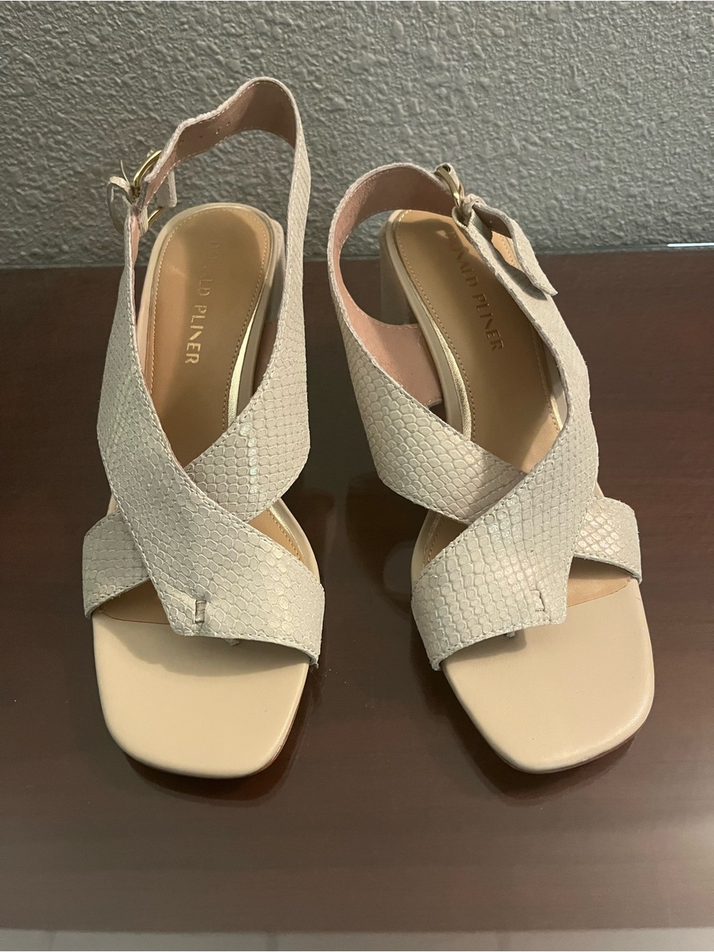 Donald J. Pliner Cream Textured Crisscross Slingback Heels